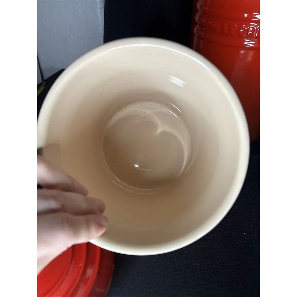 Le Creuset CERISE Red Stoneware 3-Canister Storage Jar Set with Lids #1029 - Picture 8 of 13